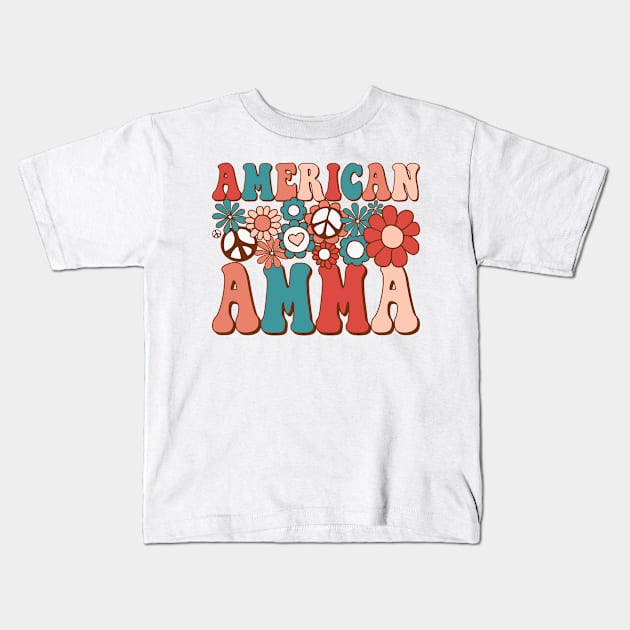 Retro Groovy American Amma Matching Family 4th of July Kids T-Shirt by BramCrye